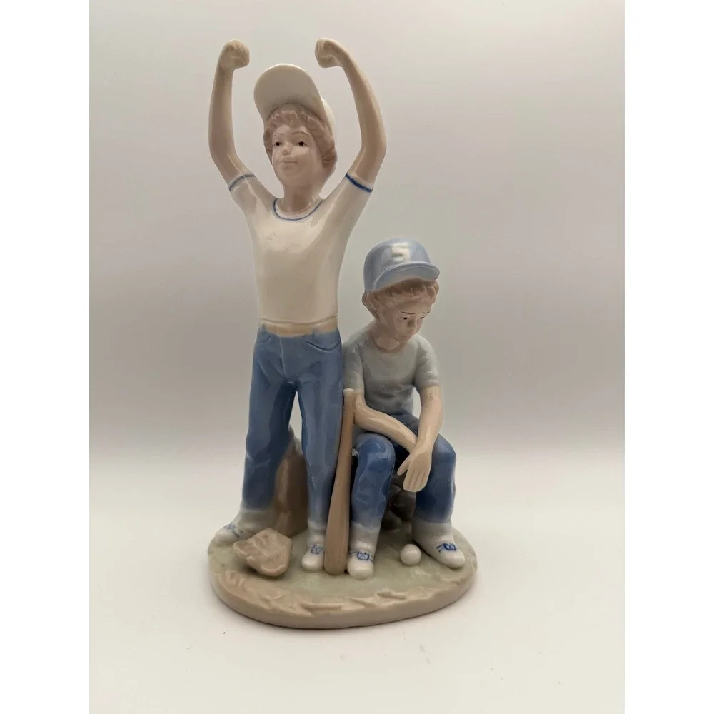 Sebastian 1989 Baseball Boys Porcelain Figurine Blue White Vintage Sports Decor